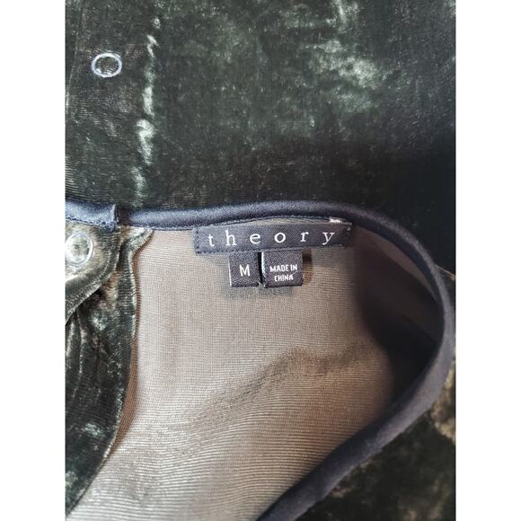 Theory Womens Top Medium Peplum VELVET Party Holidays Dark Green Draped Front - Picture 4 of 11